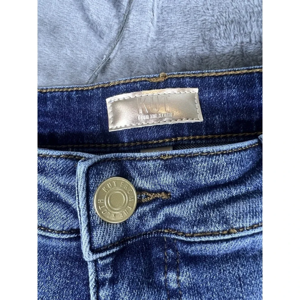 Kut from the Kloth High Rise Ankle Straight Leg Distressed Raw Hem Jeans Blue